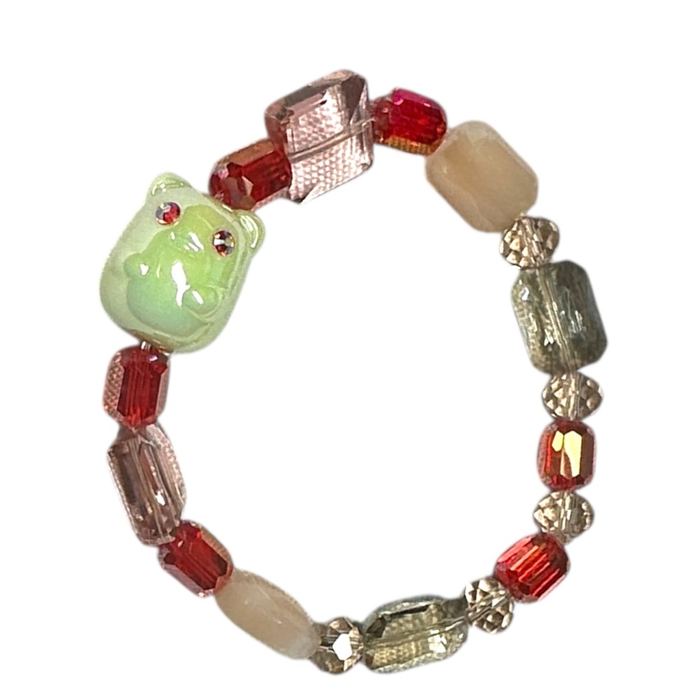 Colorful Beaded Bracelet with Bear Charm